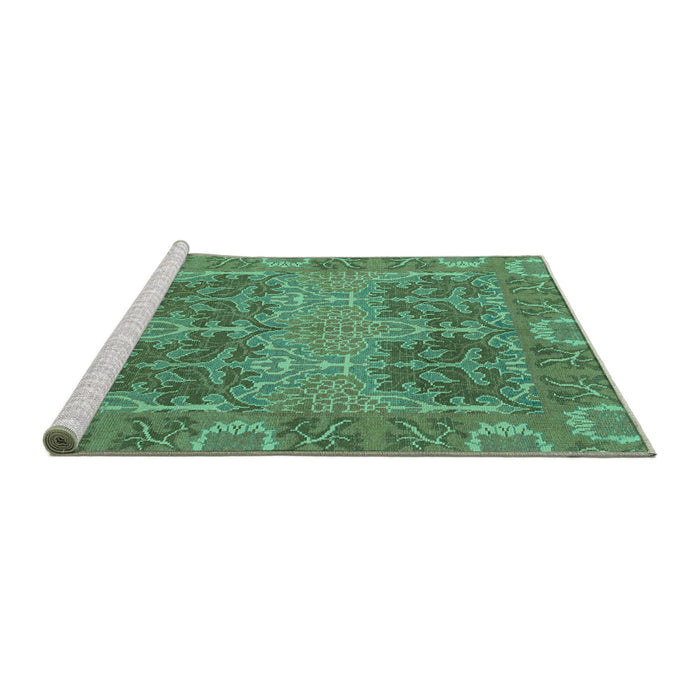 Sideview of Machine Washable Abstract Turquoise Modern Area Rugs, wshabs1657turq