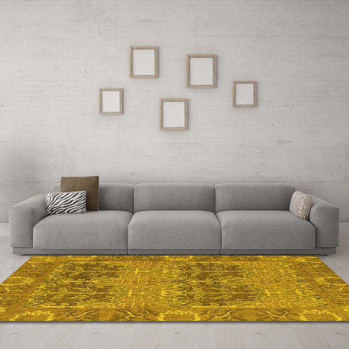 Machine Washable Abstract Yellow Modern Rug in a Living Room, wshabs1657yw
