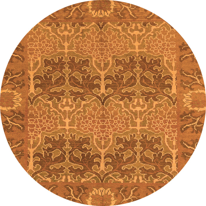 Round Machine Washable Abstract Orange Modern Area Rugs, wshabs1657org