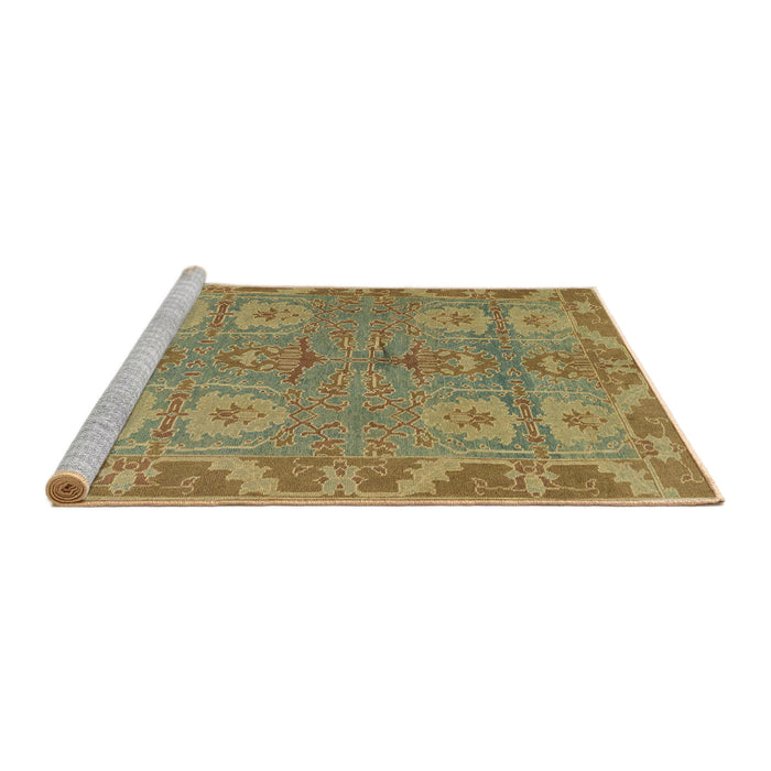 Sideview of Machine Washable Abstract Brass Green Rug, wshabs1658