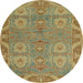 Round Machine Washable Abstract Brass Green Rug, wshabs1658