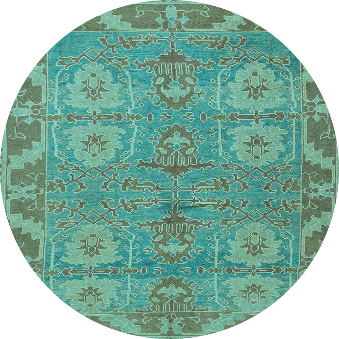 Round Machine Washable Oriental Light Blue Traditional Rug, wshabs1658lblu