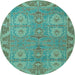 Round Machine Washable Oriental Light Blue Traditional Rug, wshabs1658lblu