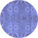 Round Machine Washable Oriental Blue Traditional Rug, wshabs1658blu