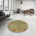 Round Machine Washable Abstract Brass Green Rug in a Office, wshabs1658