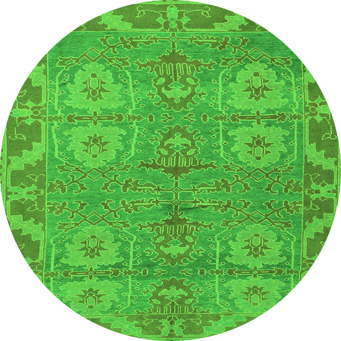 Round Machine Washable Oriental Green Traditional Area Rugs, wshabs1658grn