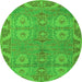 Round Machine Washable Oriental Green Traditional Area Rugs, wshabs1658grn