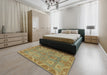 Abstract Copper Green Oriental Rug in a Bedroom, abs1658