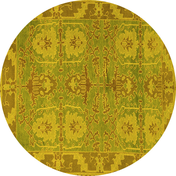 Round Machine Washable Oriental Yellow Traditional Rug, wshabs1658yw