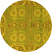 Round Machine Washable Oriental Yellow Traditional Rug, wshabs1658yw