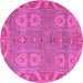 Round Machine Washable Oriental Pink Traditional Rug, wshabs1658pnk