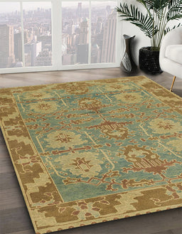 Machine Washable Abstract Brass Green Rug in a Family Room, wshabs1658