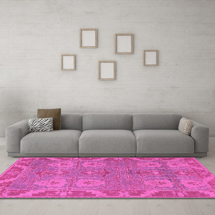 Machine Washable Oriental Pink Traditional Rug in a Living Room, wshabs1658pnk
