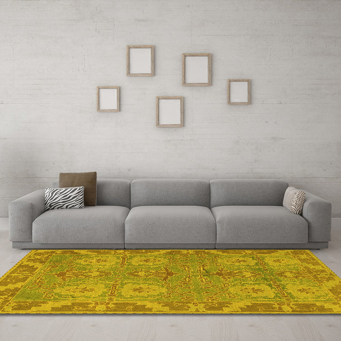 Machine Washable Oriental Yellow Traditional Rug in a Living Room, wshabs1658yw