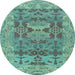 Round Oriental Light Blue Traditional Rug, abs1659lblu