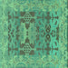 Square Machine Washable Oriental Turquoise Traditional Area Rugs, wshabs1659turq