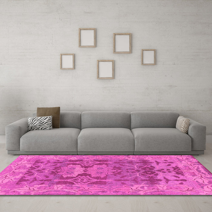 Machine Washable Oriental Pink Traditional Rug in a Living Room, wshabs1659pnk