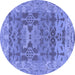 Round Machine Washable Oriental Blue Traditional Rug, wshabs1659blu