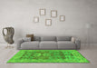 Machine Washable Oriental Green Traditional Area Rugs in a Living Room,, wshabs1659grn