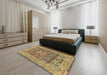 Abstract Light Brown Oriental Rug in a Bedroom, abs1659