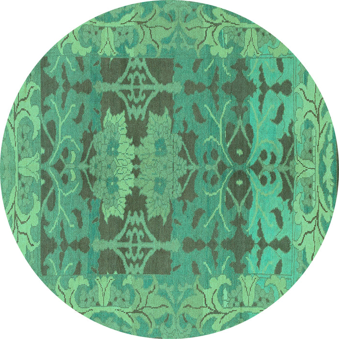 Round Machine Washable Oriental Turquoise Traditional Area Rugs, wshabs1659turq