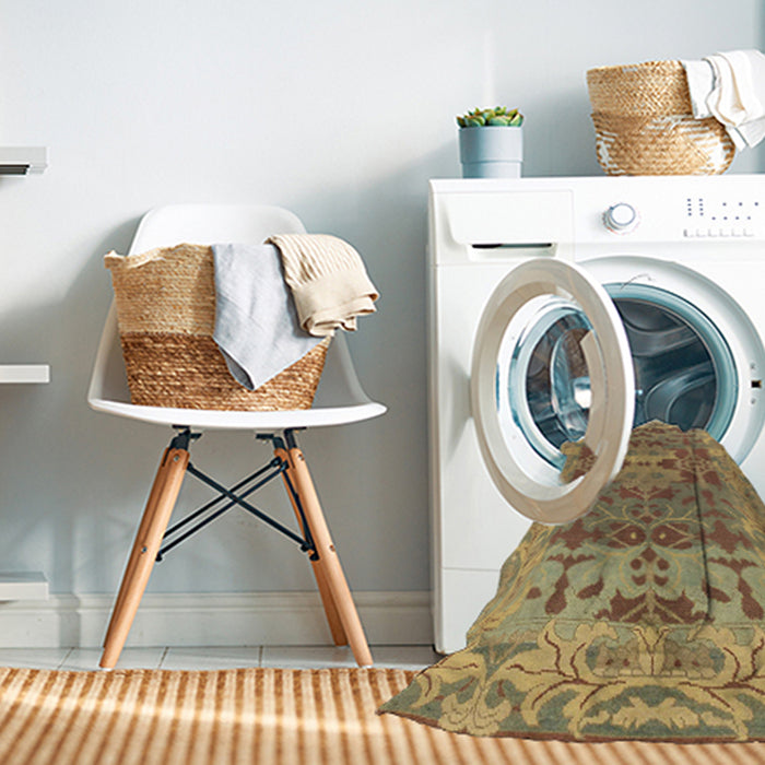 Machine Washable Abstract Light Brown Rug in a Washing Machine, wshabs1659