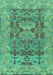 Machine Washable Oriental Turquoise Traditional Area Rugs, wshabs1659turq