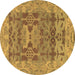 Round Machine Washable Oriental Brown Traditional Rug, wshabs1659brn