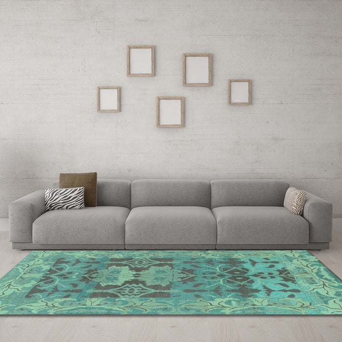 Machine Washable Oriental Light Blue Traditional Rug in a Living Room, wshabs1659lblu