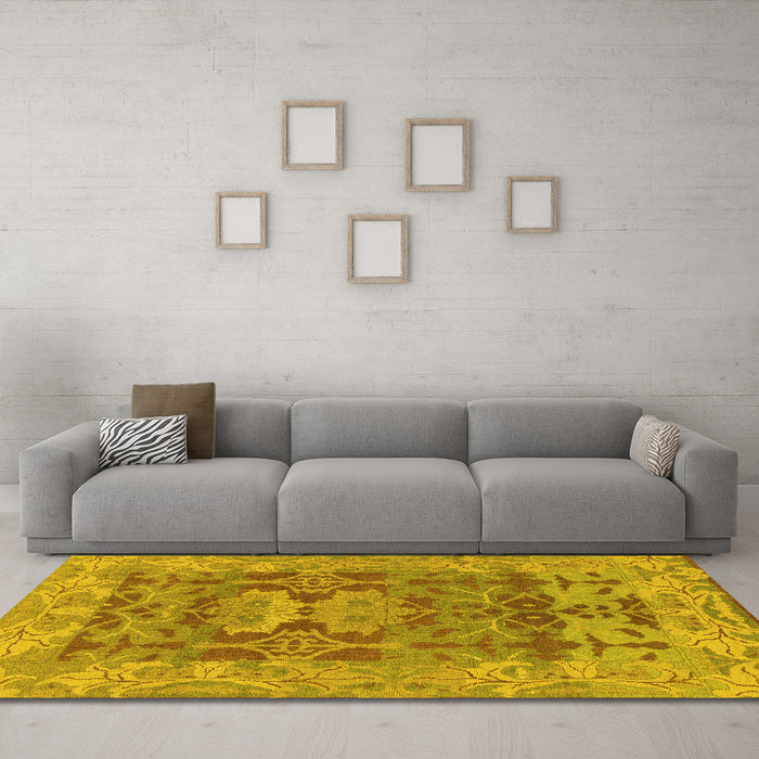 Machine Washable Oriental Yellow Traditional Rug in a Living Room, wshabs1659yw