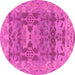 Round Machine Washable Oriental Pink Traditional Rug, wshabs1659pnk
