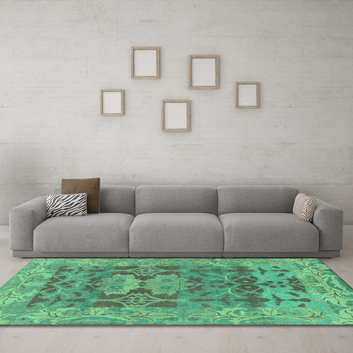 Machine Washable Oriental Turquoise Traditional Area Rugs in a Living Room,, wshabs1659turq