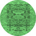 Round Machine Washable Oriental Emerald Green Traditional Area Rugs, wshabs1659emgrn