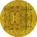 Round Machine Washable Oriental Yellow Traditional Rug, wshabs1659yw