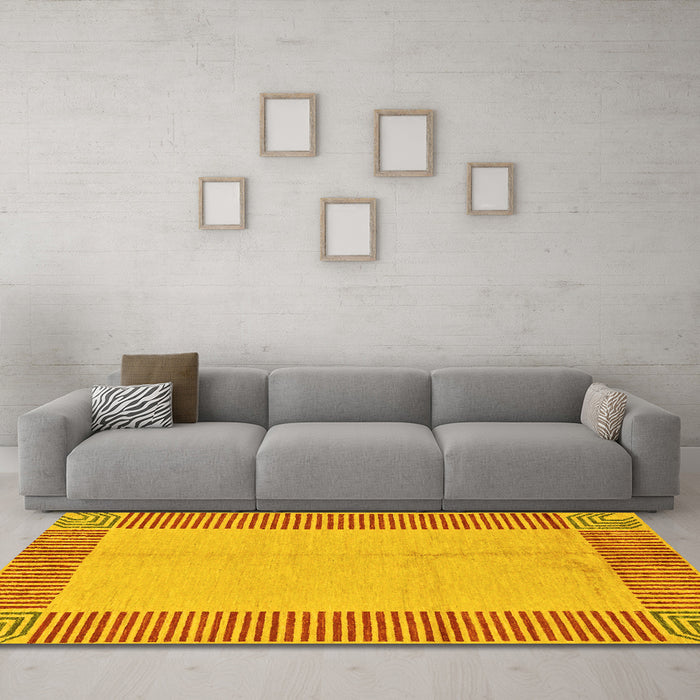 Machine Washable Abstract Yellow Modern Rug in a Living Room, wshabs165yw