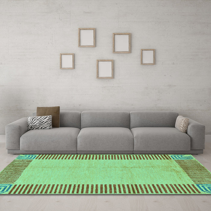 Machine Washable Abstract Turquoise Modern Area Rugs in a Living Room,, wshabs165turq