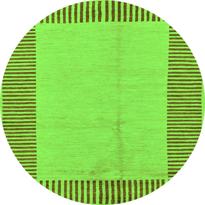 Round Machine Washable Abstract Green Modern Area Rugs, wshabs165grn