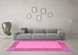 Machine Washable Abstract Pink Modern Rug in a Living Room, wshabs165pnk