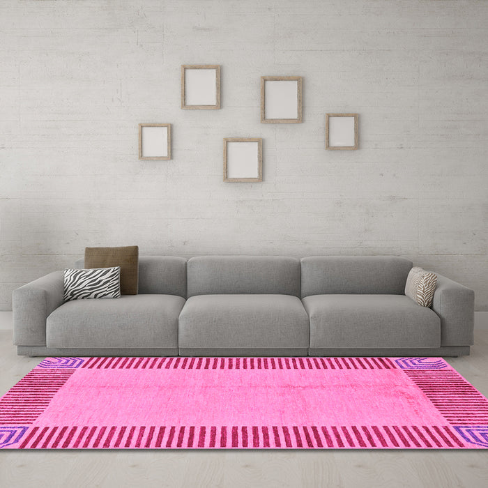 Machine Washable Abstract Pink Modern Rug in a Living Room, wshabs165pnk