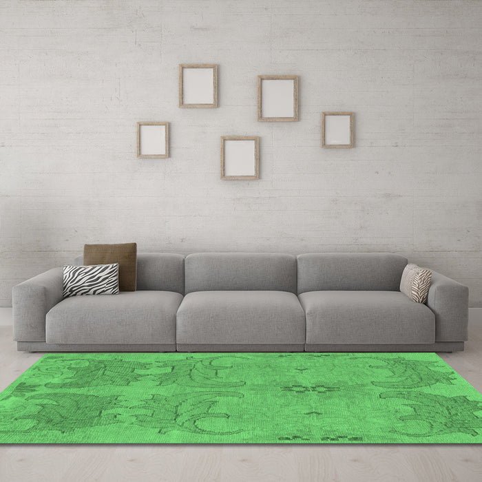 Machine Washable Abstract Emerald Green Modern Area Rugs in a Living Room,, wshabs1660emgrn