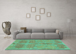 Machine Washable Abstract Turquoise Modern Area Rugs in a Living Room,, wshabs1660turq