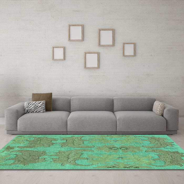 Machine Washable Abstract Turquoise Modern Area Rugs in a Living Room,, wshabs1660turq