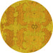 Round Machine Washable Abstract Yellow Modern Rug, wshabs1660yw