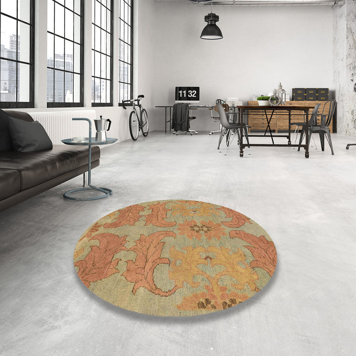 Round Machine Washable Abstract Orange Rug in a Office, wshabs1660