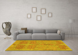 Machine Washable Abstract Yellow Modern Rug in a Living Room, wshabs1660yw
