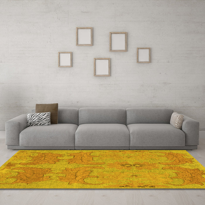 Machine Washable Abstract Yellow Modern Rug in a Living Room, wshabs1660yw
