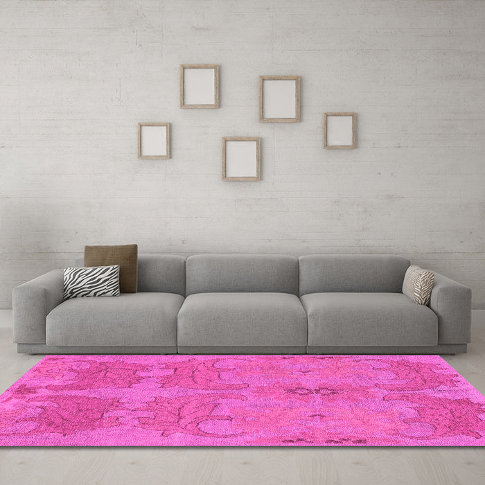 Machine Washable Abstract Pink Modern Rug in a Living Room, wshabs1660pnk