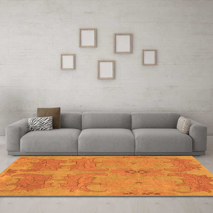 Machine Washable Abstract Orange Modern Area Rugs in a Living Room, wshabs1660org