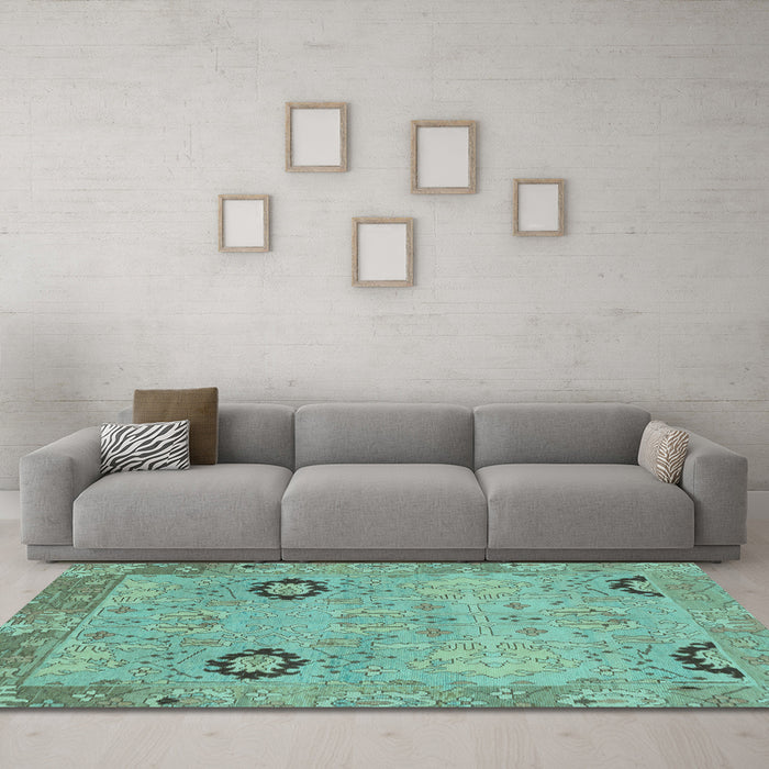 Machine Washable Oriental Light Blue Traditional Rug in a Living Room, wshabs1661lblu