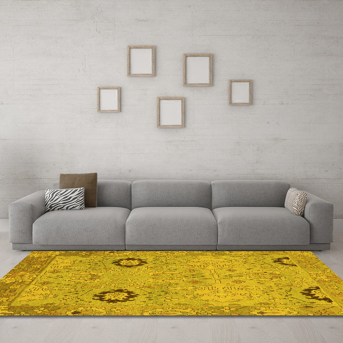 Machine Washable Oriental Yellow Traditional Rug in a Living Room, wshabs1661yw
